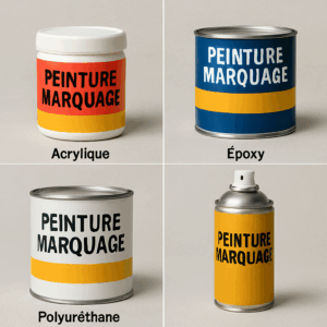 différentes peintures pour le marquage au sol des stationnements