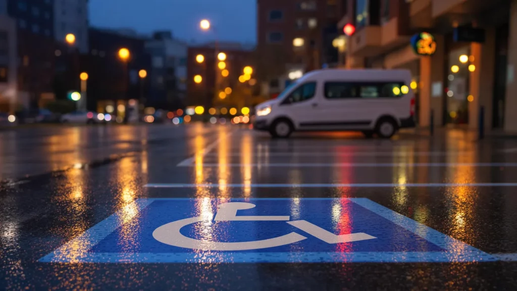 place handicapée sous la pluie