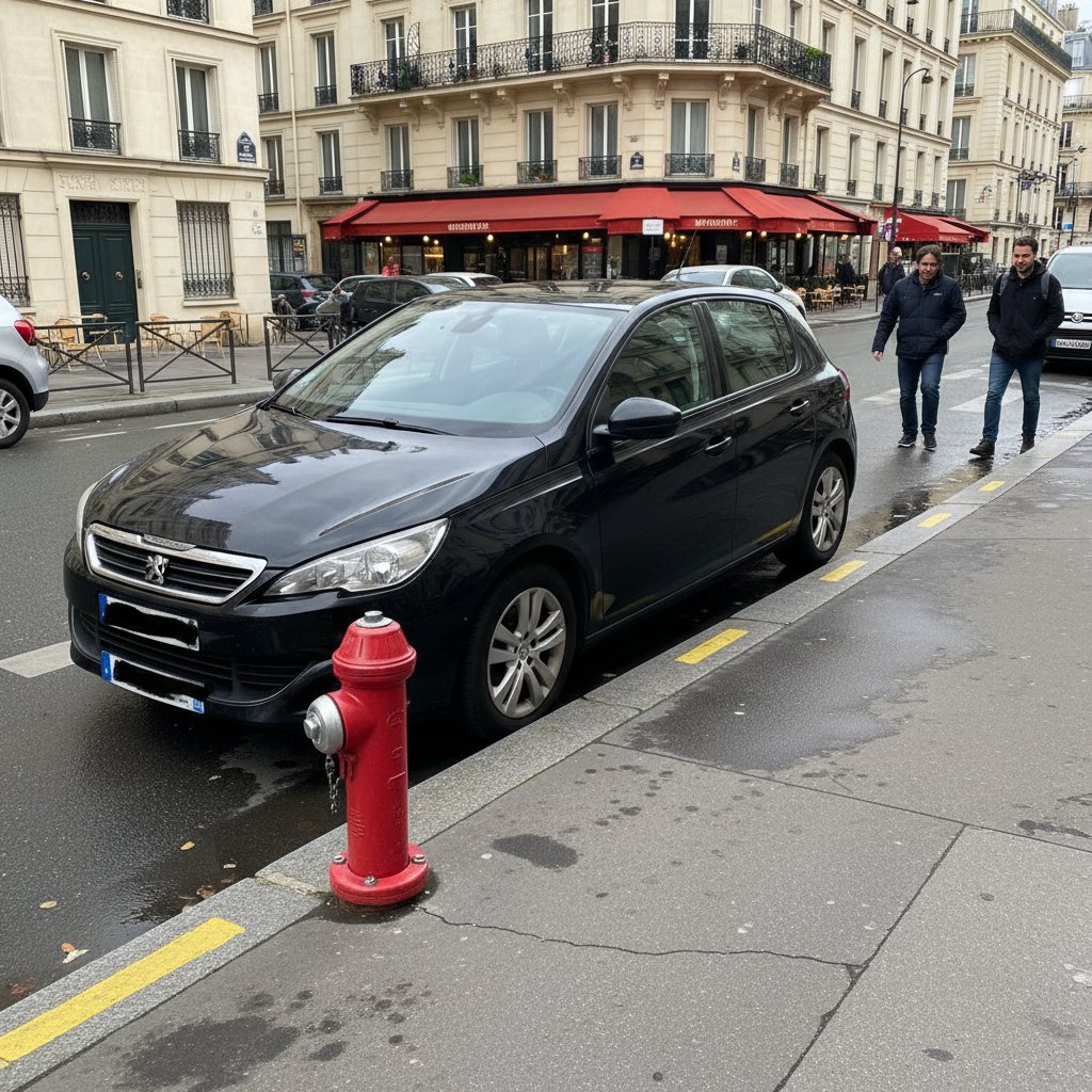 Voiture garée illégalement sur un trottoir près d'une bouche d'incendie