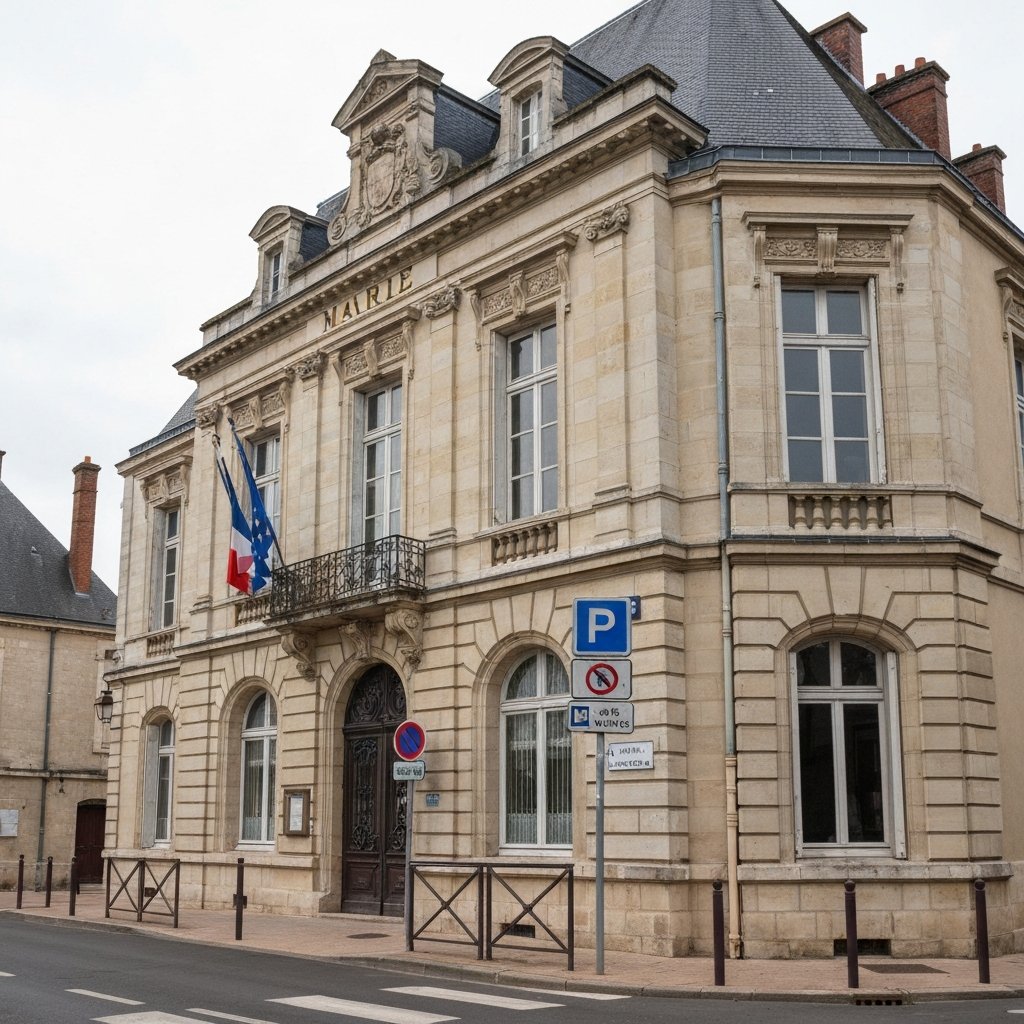 Mairie française avec panneaux réglementation stationnement