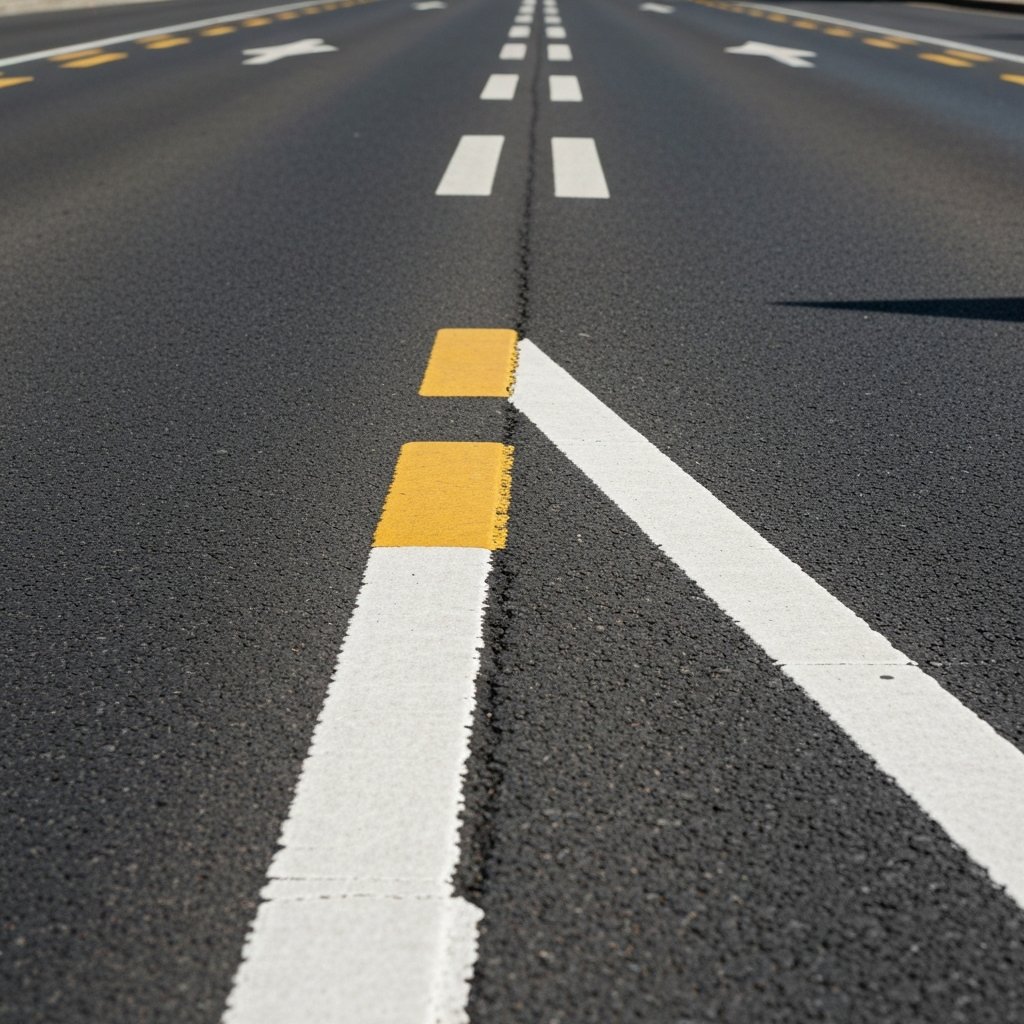 Marquage au sol lignes blanches sur route française