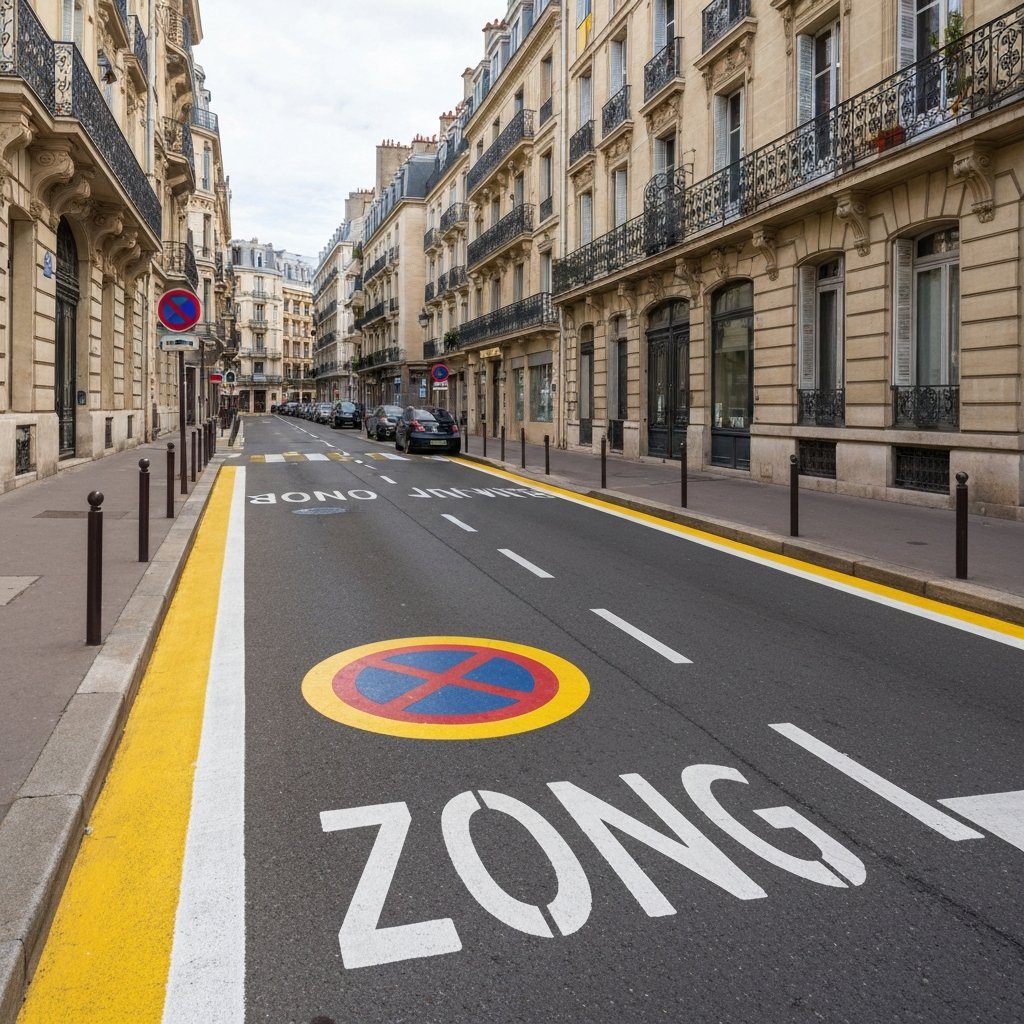 Marquage jaune et blanc zone interdite stationnement
