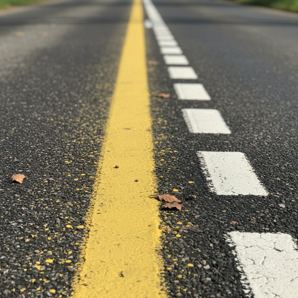 Ligne jaune temporaire à côté d'une ligne blanche permanente