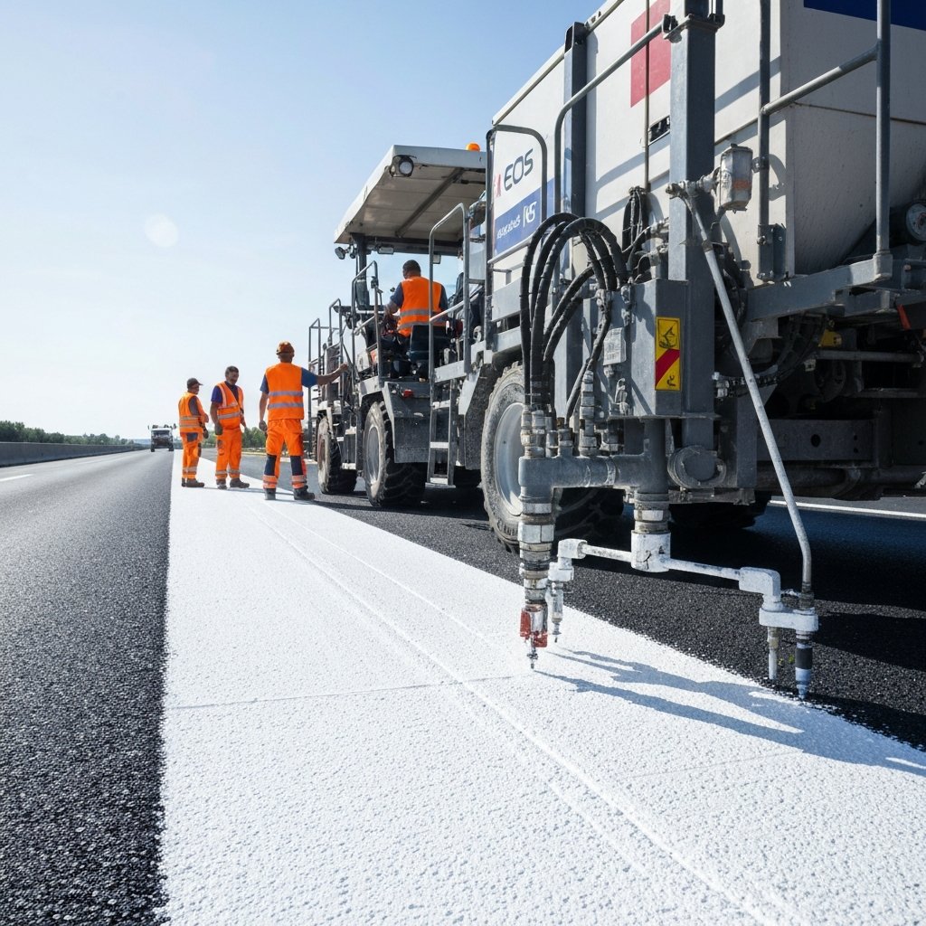 Machine de marquage routier thermoplastique sur chantier