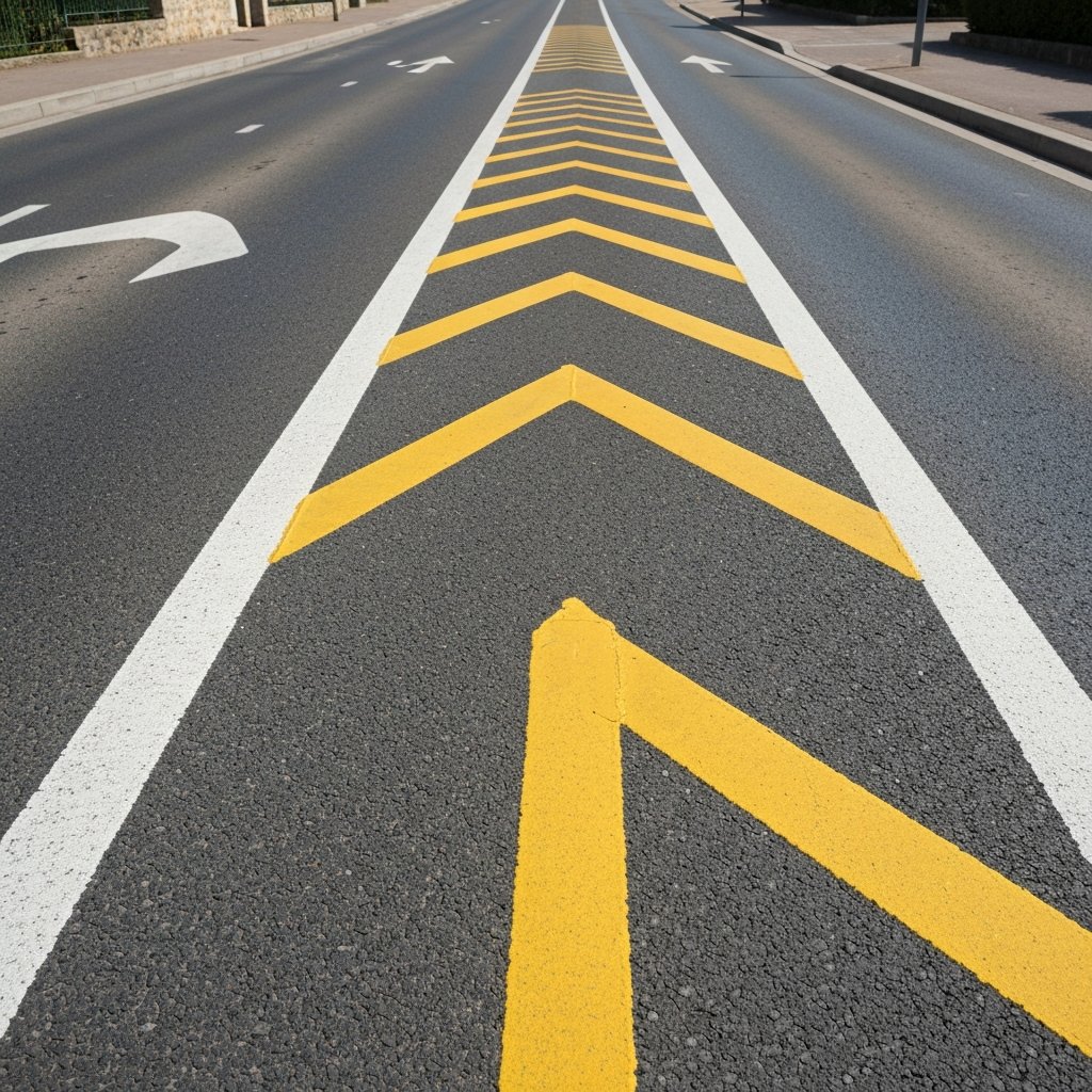 Marquage temporaire jaune et permanent blanc sur route