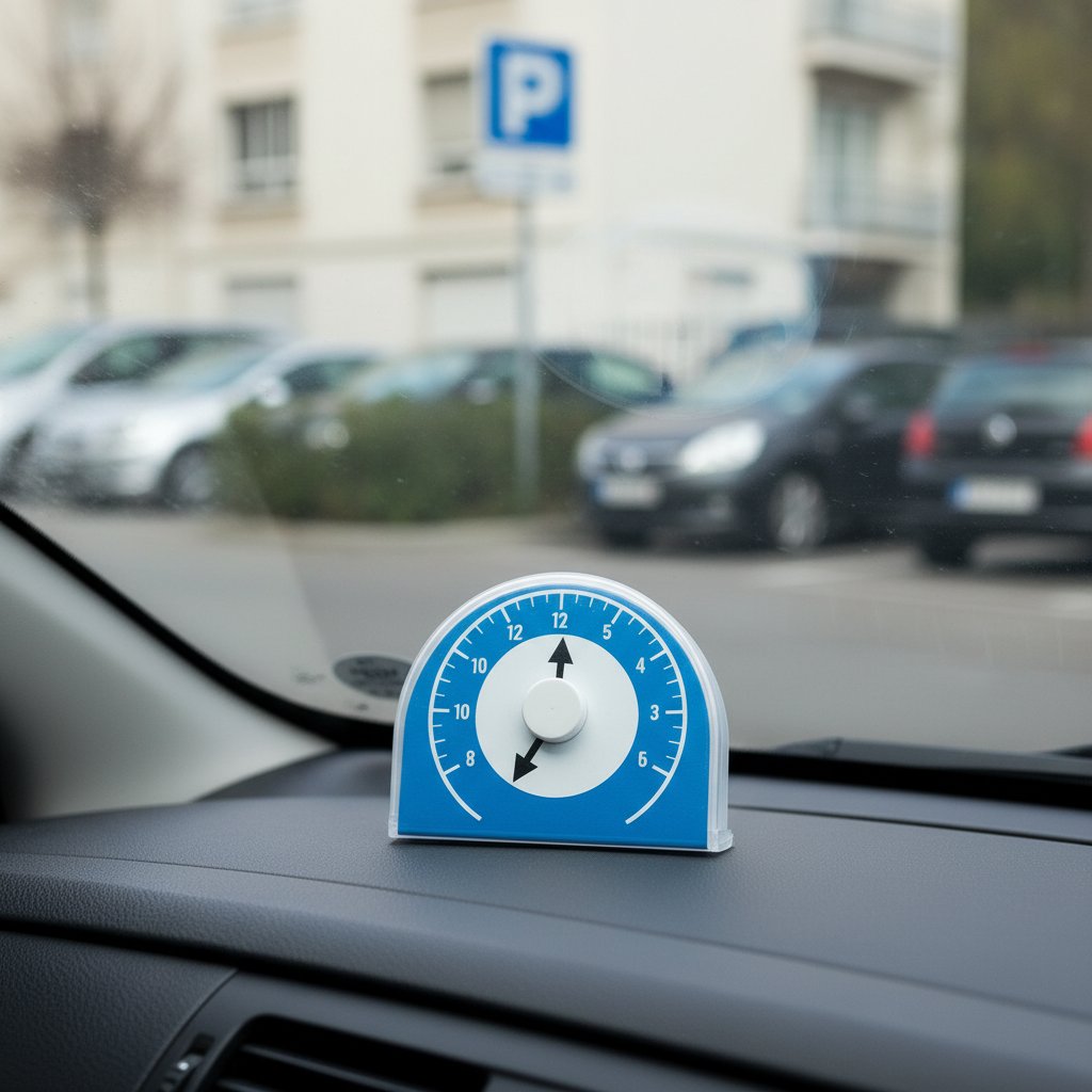 Disque de stationnement européen bleu sur un tableau de bord