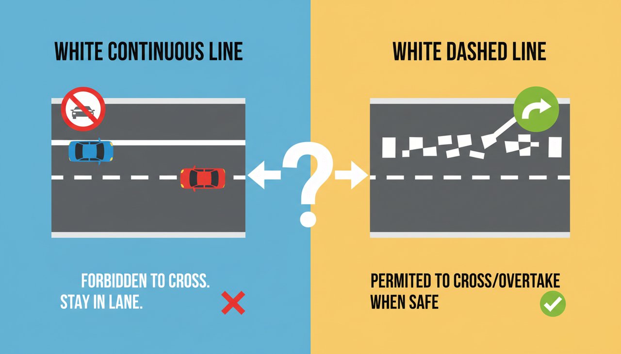 Diagramme de comparaison entre ligne blanche continue et ligne blanche discontinue