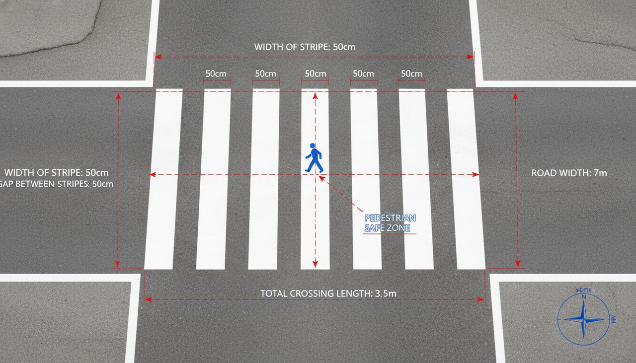 Dimension et schéma d'un passage piéton réglementaire avec mesures annotées