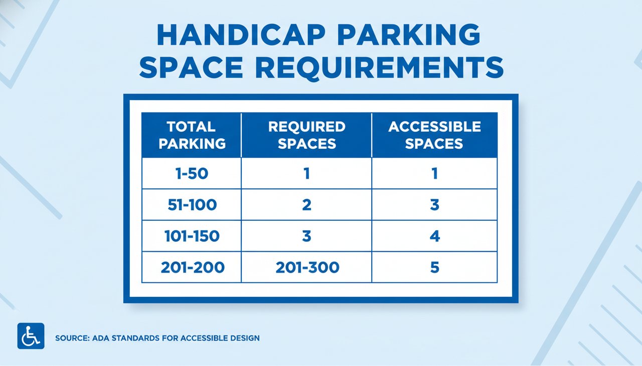 Tableau des exigences de places handicapées selon la taille du parking