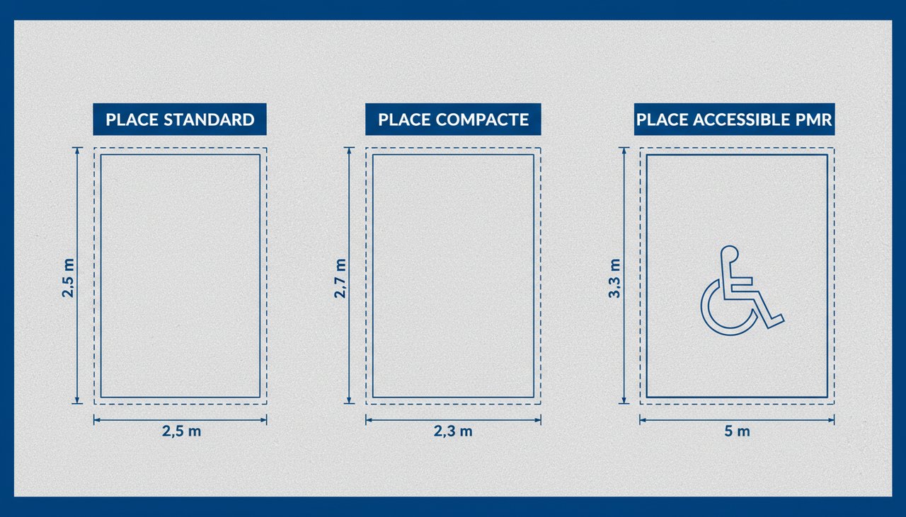 Diagramme technique des dimensions des places de parking en France