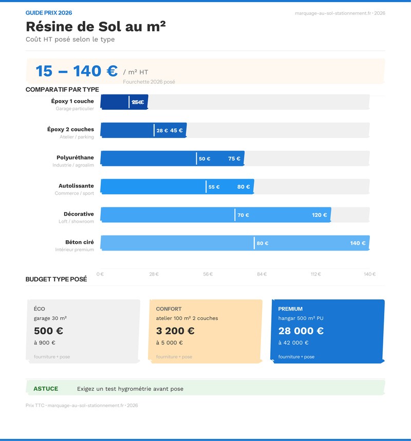 Infographie comparatif prix résine de sol au m² par type en 2026