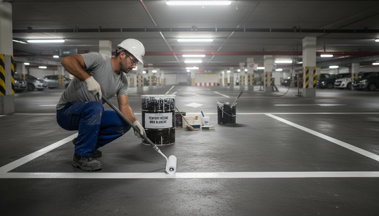 Application de résine MMA sur sol de parking souterrain en France