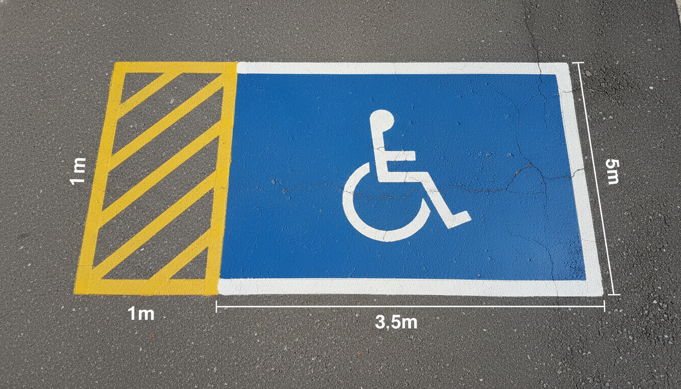 place parking handicapé dimension marquage au sol règlementaire 3,30 m sur 5 m
