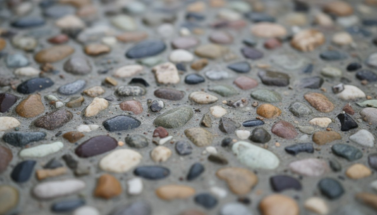 Béton désactivé fraîchement posé montrant les graviers apparents au sol