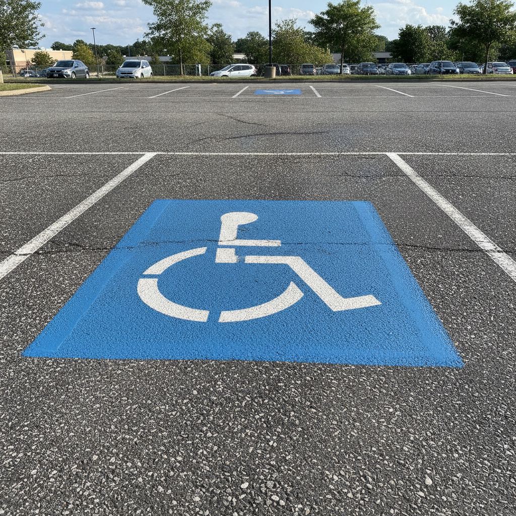 place de stationnement handicapé avec pictogramme au sol