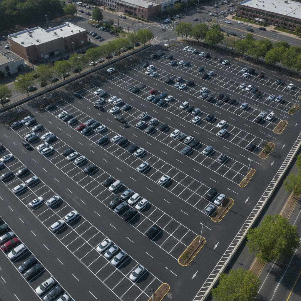 parking urbain materialise au sol avec places delimitees par marquage blanc
