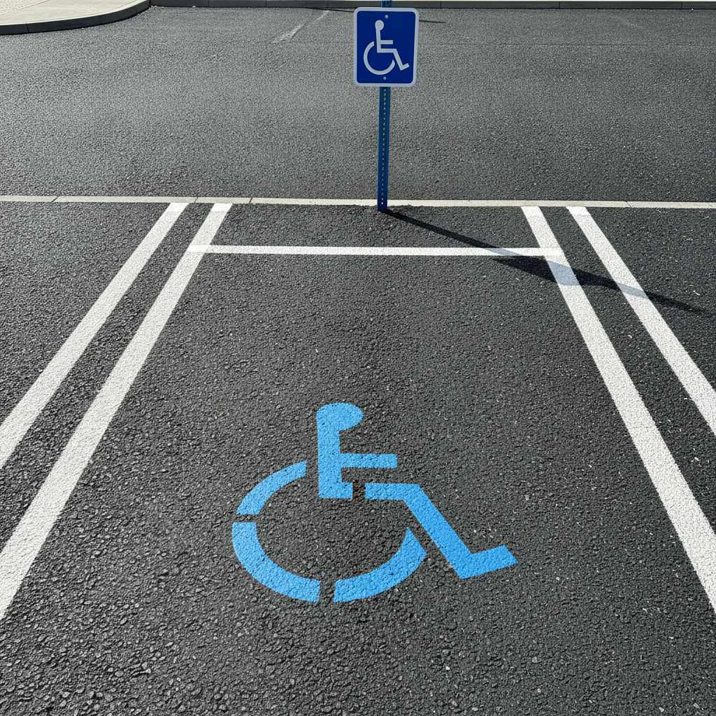 Place PMR en bataille avec pictogramme bleu peint au sol