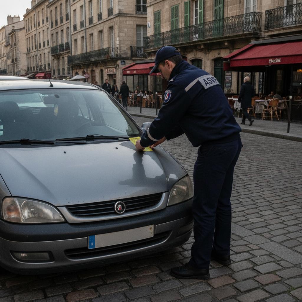 Agent ASVP verbalisant un véhicule en infraction de stationnement à Lyon
