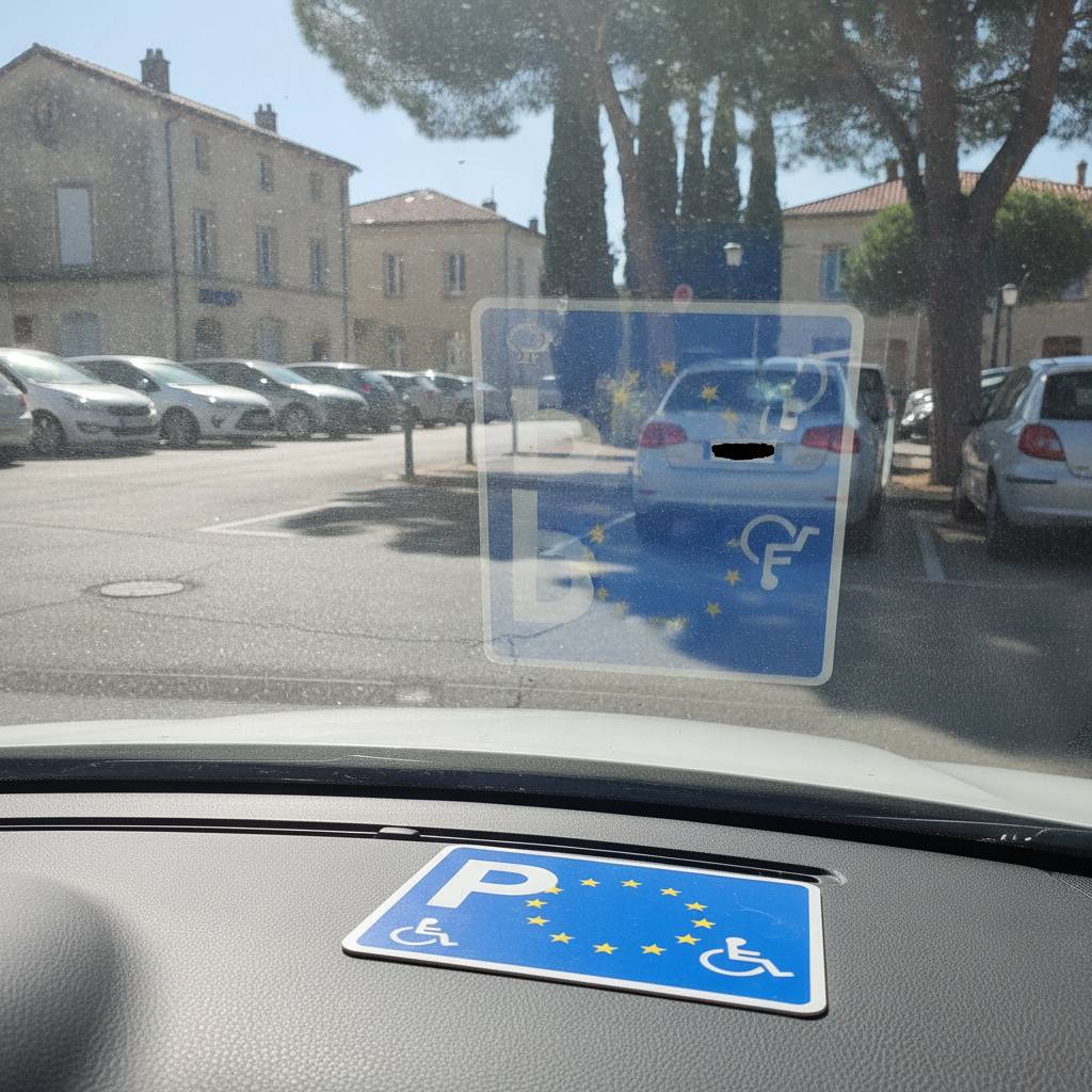 Carte mobilite inclusion stationnement posee sur le tableau de bord
