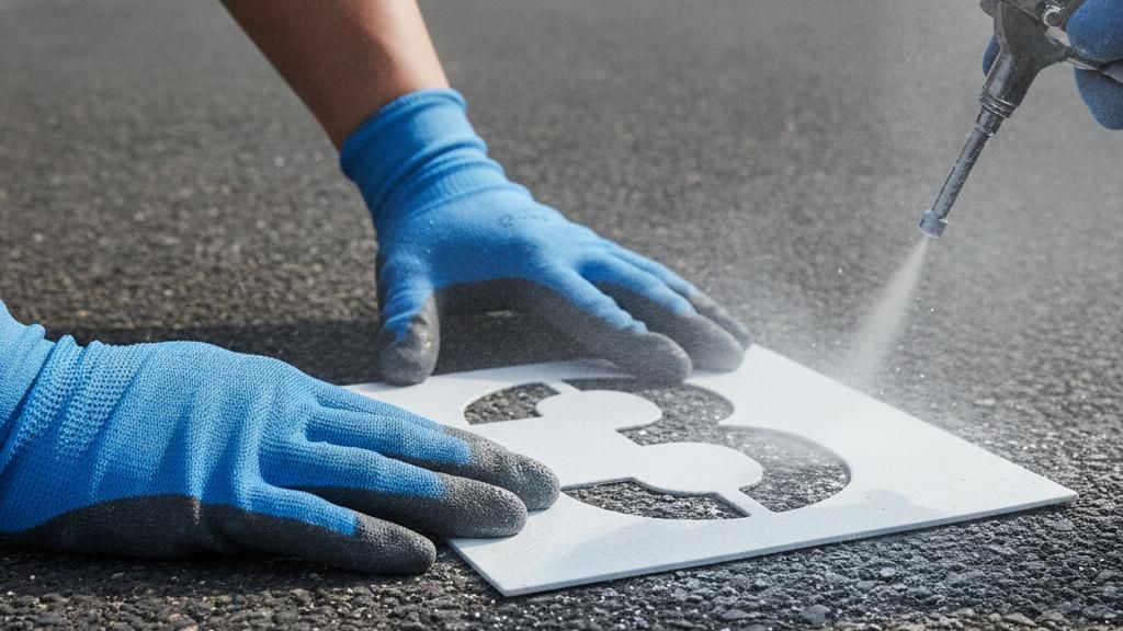 Application d'un numéro de place de parking au pochoir avec peinture blanche