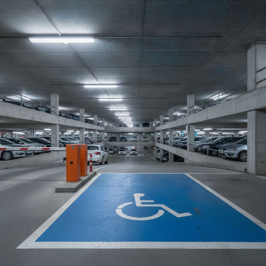 place handicapé payant parking en ouvrage avec barrière