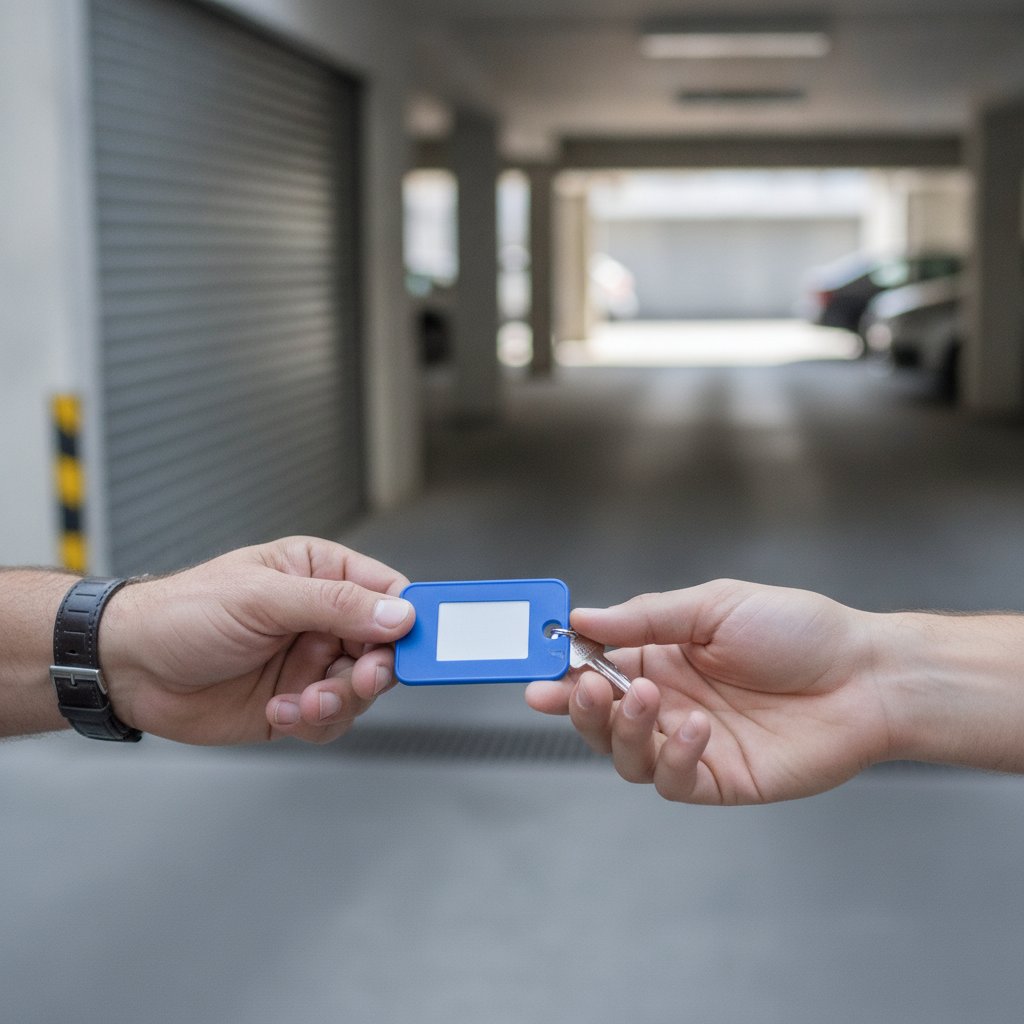 remise des clés et badge d'accès pour une place de parking louée