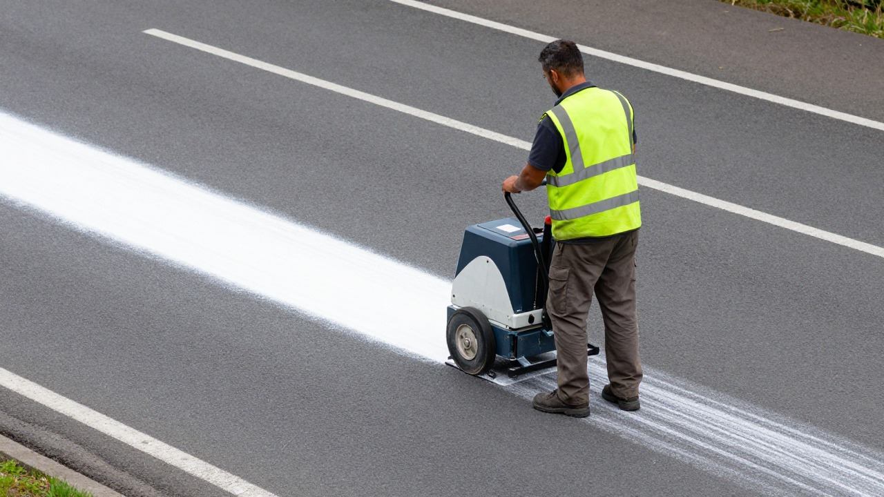 Traçage d'une courbe de marquage au sol sur un parking