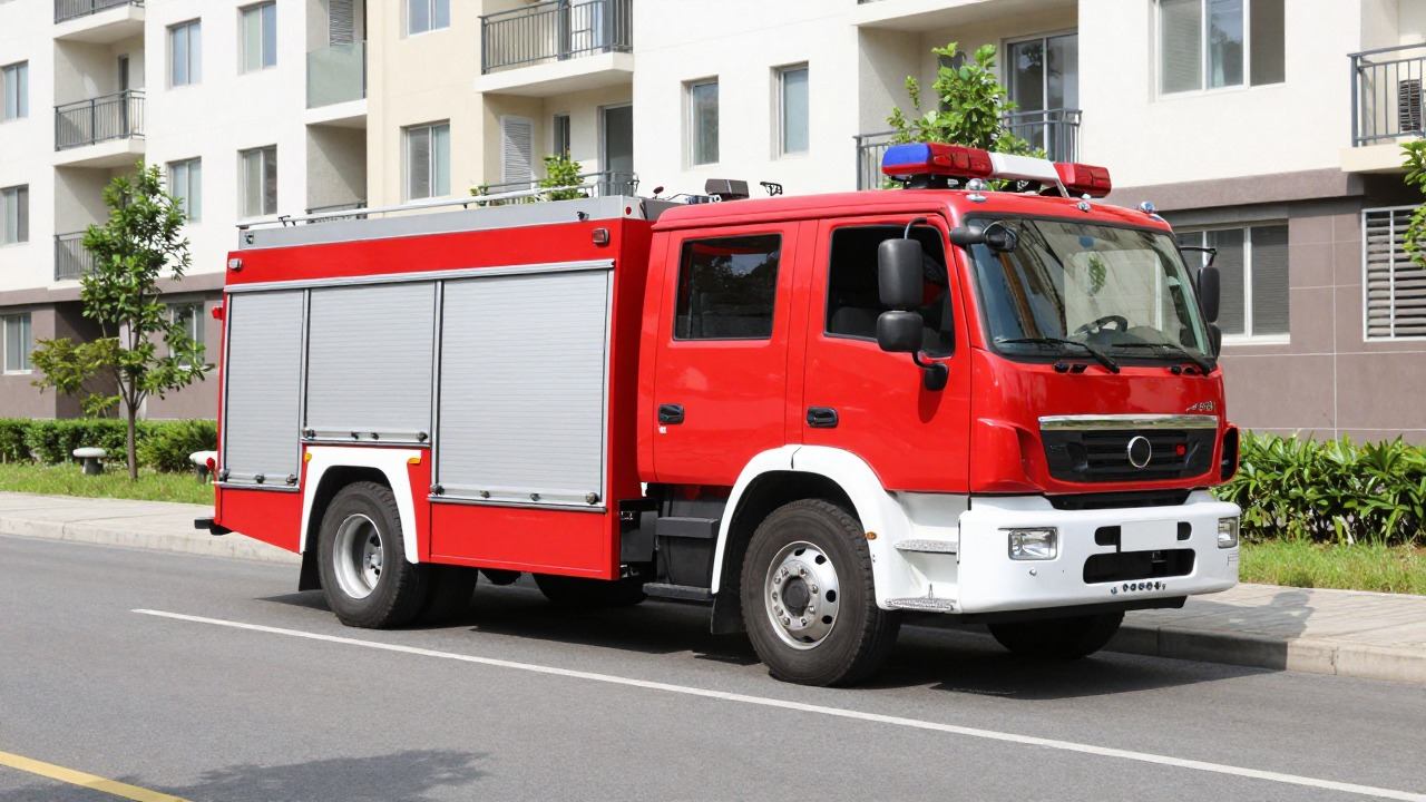 Engin de secours stationné sur une voie pompiers réglementaire