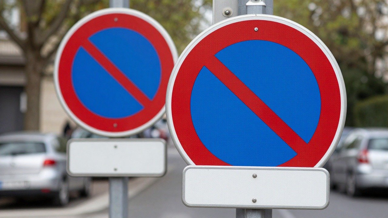 Panneaux B6a2 et B6a3 de stationnement alterné semi-mensuel sur un poteau